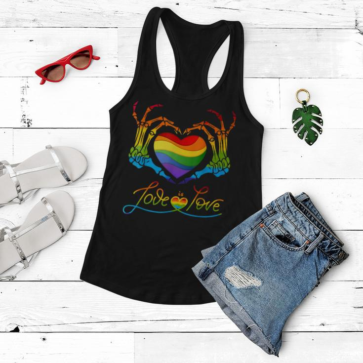 Rainbow Heart Skeleton Love Is Love Lgbt Gay Lesbian Pride Women Flowy Tank