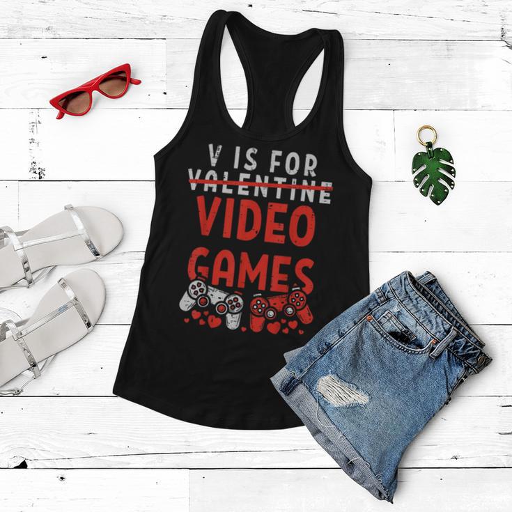 V Is For Video Games Funny Valentines Day Gamer Boy 583 Trending Shirt Women Flowy Tank