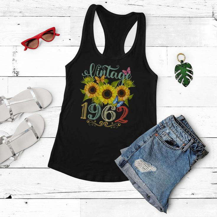 Womens Sunflower Floral Butterfly Vintage 1962 Funny 60Th Birthday Women Flowy Tank