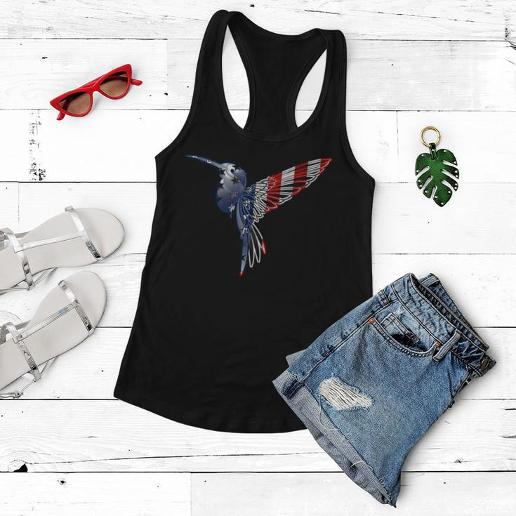 Womens Usa American Flag Dot Art Cute Bird Hummingbird 4Th Of July V2 Women Flowy Tank