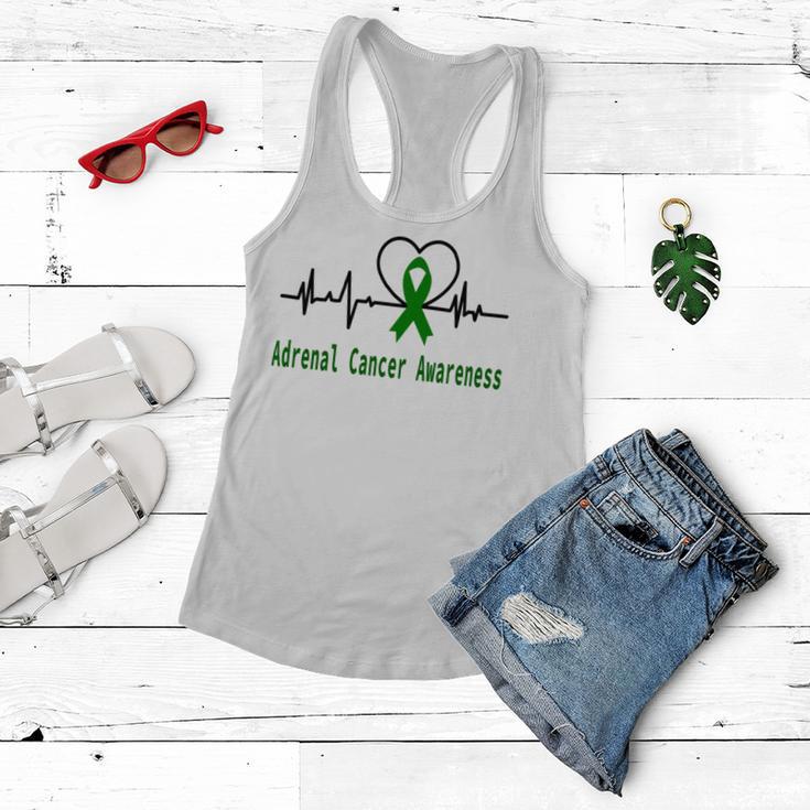 Adrenal Cancer Awareness Heartbeat Green Ribbon Adrenal Cancer Adrenal Cancer Awareness Women Flowy Tank