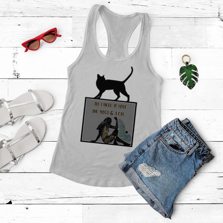 All I Need Is Love And Yoga And A Cat Lovers Gift For Yoga Lovers Funny Cat Women Flowy Tank