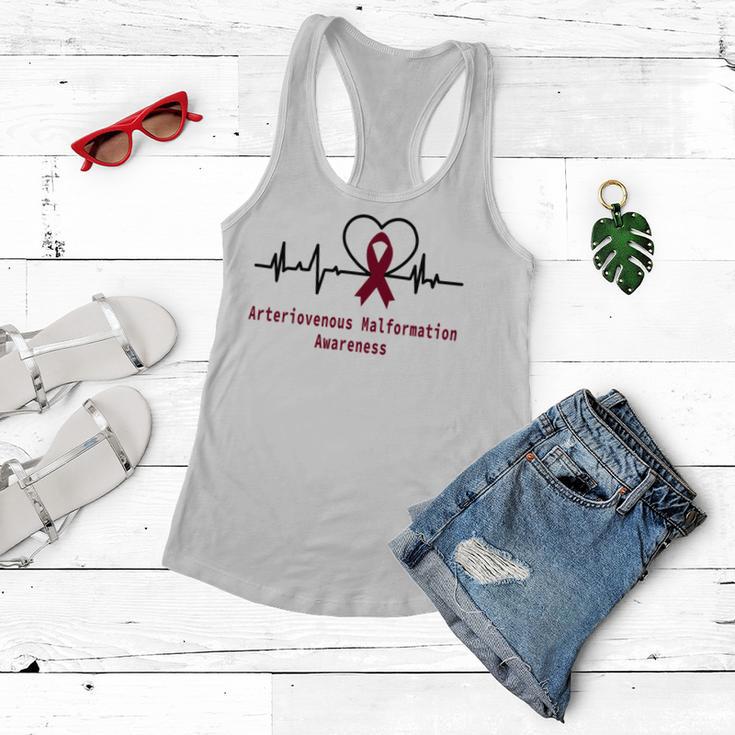 Arteriovenous Malformation Awareness Heartbeat Burgundy Ribbon Arteriovenous Malformation Support Arteriovenous Malformation Awareness Women Flowy Tank