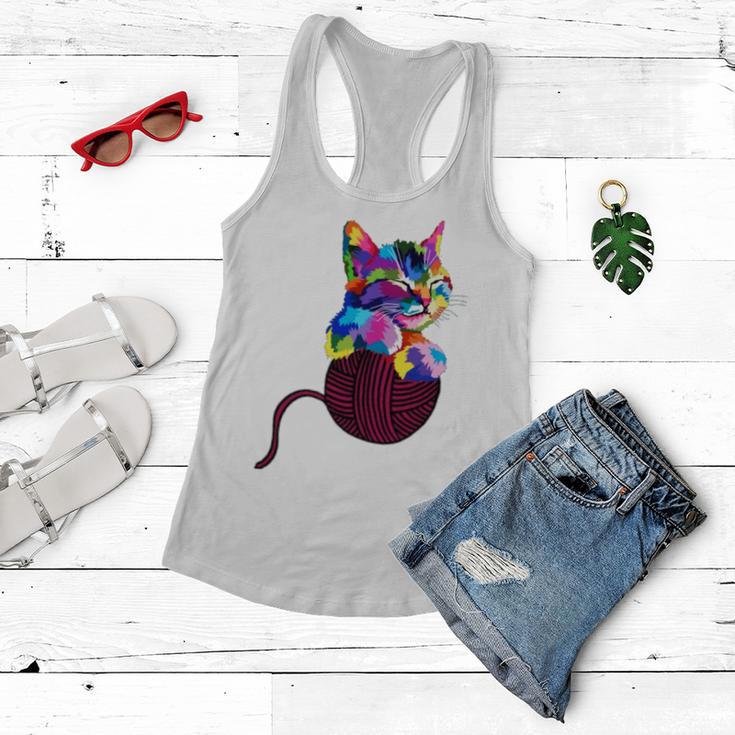 Cute Cat Gift For Kitten Lovers Colorful Art Kitty Adoption Women Flowy Tank