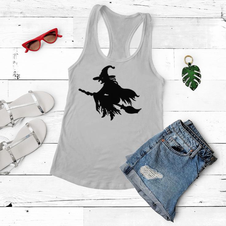 Halloween Scary Old Witch On Broom Art Design Pattern Women Flowy Tank