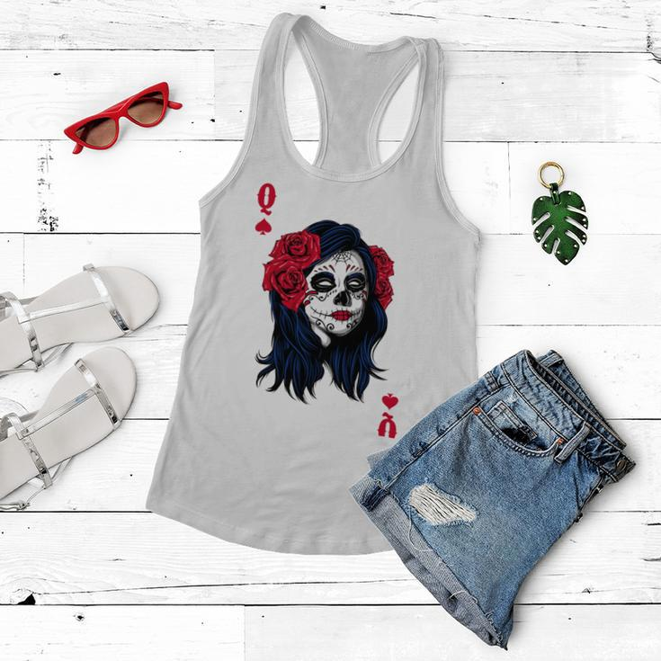 Halloween Sugar Skull With Red Floral Halloween Gift By Mesa Cute Women Flowy Tank