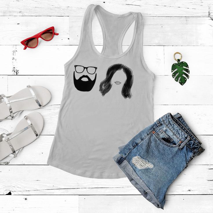 Man With Beard And Glasses With Woman Wavy Hair Women Flowy Tank