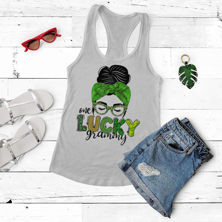 One Lucky Grammy Life Messy Bun St Patricks Day Irish Women Flowy Tank