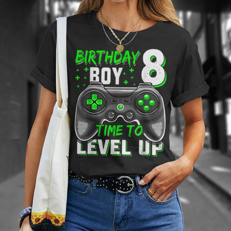 8Th Birthday Boy Eight Yrs Old Level 8 Unlocked Video Gamer Unisex T-Shirt Gifts for Her