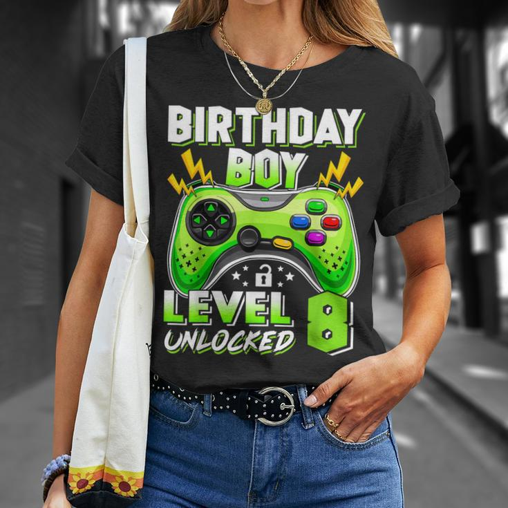 8Th Birthday Boy Level 8 Unlocked Video Game Eight Years Old Unisex T-Shirt Gifts for Her