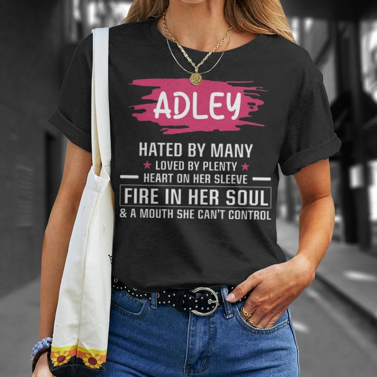Adley Name Adley Hated By Many Loved By Plenty Heart On Her Sleeve T-Shirt Gifts for Her