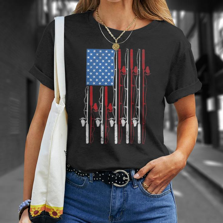 American Flag Fishing Patriotic FishermanFishing Rods Flag Unisex T-Shirt Gifts for Her