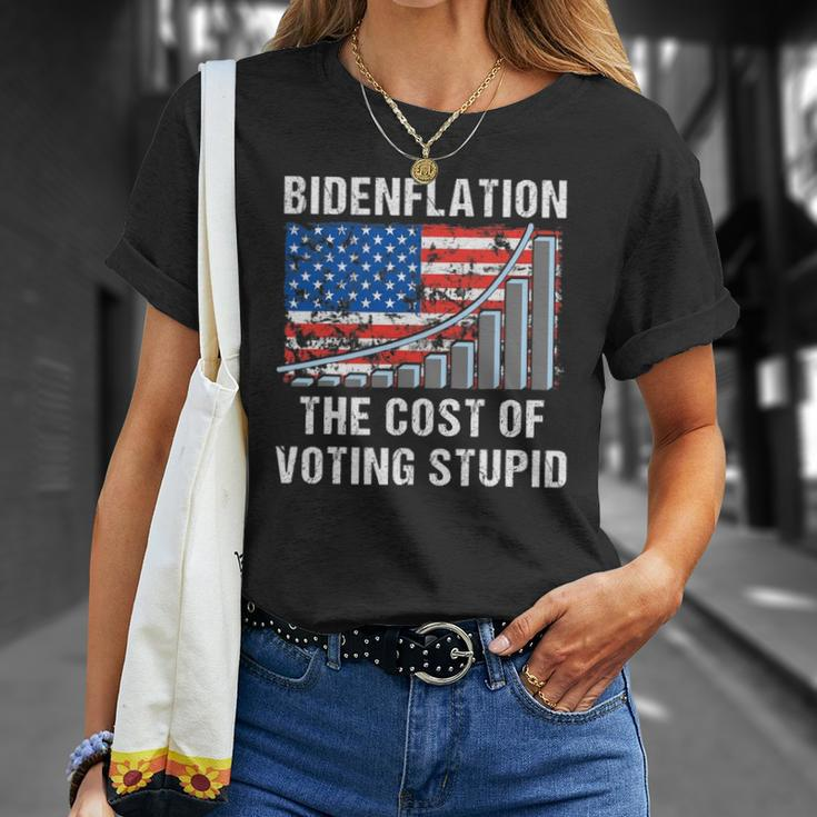 American Flag With Inflation Graph Funny Biden Flation Unisex T-Shirt Gifts for Her