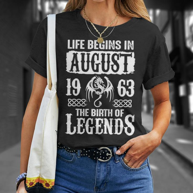 August 1963 Birthday Life Begins In August 1963 T-Shirt Gifts for Her
