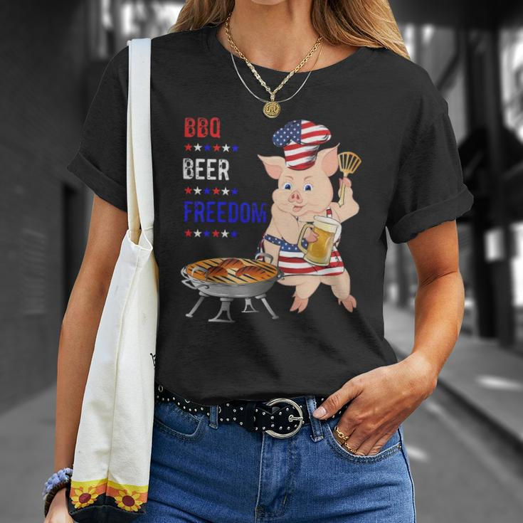 Bbq Beer Freedom Pig American Flag Unisex T-Shirt Gifts for Her
