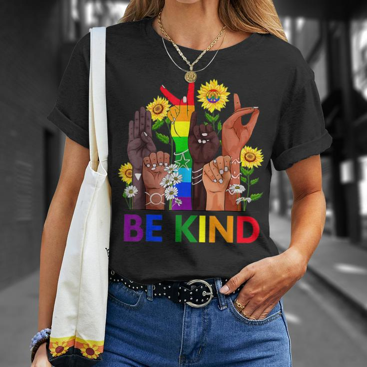 Be Kind Sign Language Hand Talking Lgbtq Flag Gay Pride Unisex T-Shirt Gifts for Her