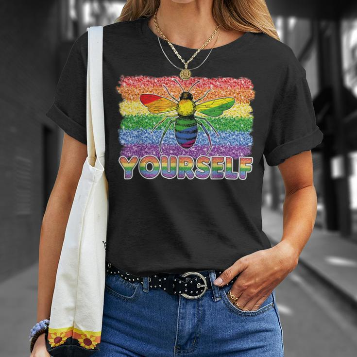 Bee Bee Bee Yourself Butterfly Gay Pride Lgbtq Funny Rainbow Bee Unisex T-Shirt Gifts for Her