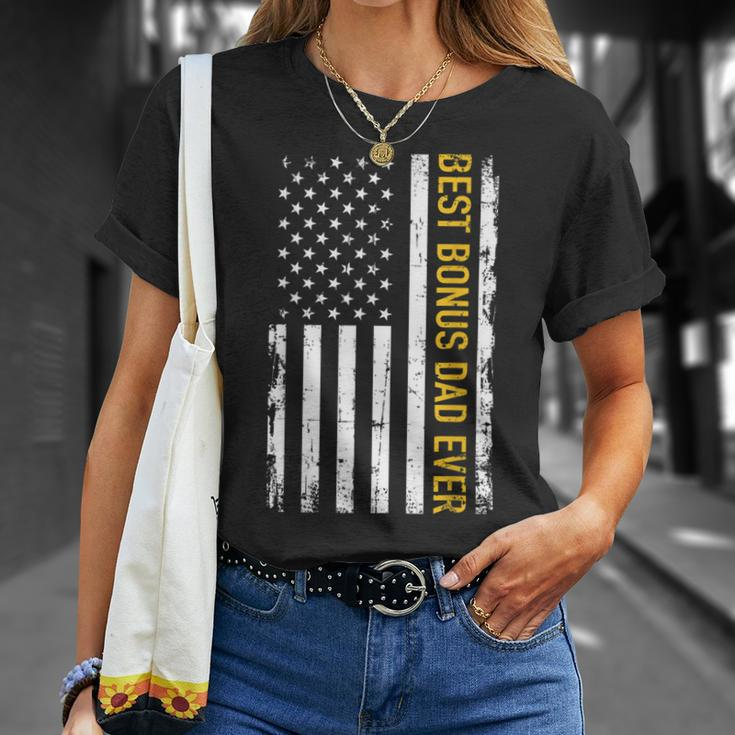 Best Bonus Dad Ever With Us American Flag Unisex T-Shirt Gifts for Her