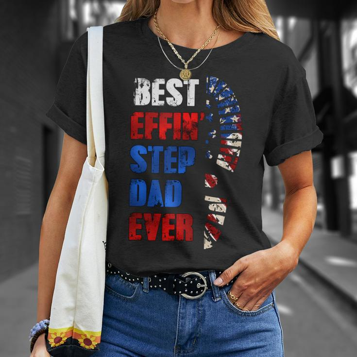 Best Effin’ Step Dad 4Th Of July Ever Shoes Trace Flag Unisex T-Shirt Gifts for Her