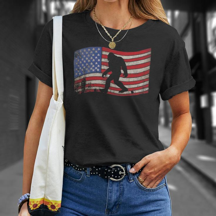 Bigfoot American Flag Sasquatch 4Th July Gift Unisex T-Shirt Gifts for Her