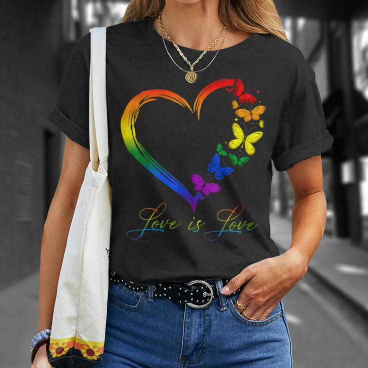 Butterfly Heart Rainbow Love Is Love Lgbt Gay Lesbian Pride Unisex T-Shirt Gifts for Her