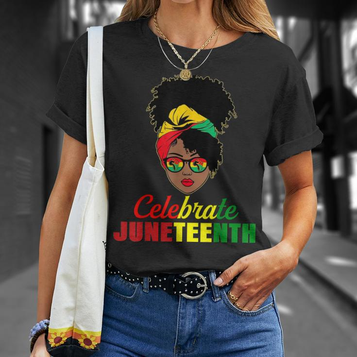 Celebrate Juneteenth Messy Bun Black Women Melanin Pride Unisex T-Shirt Gifts for Her
