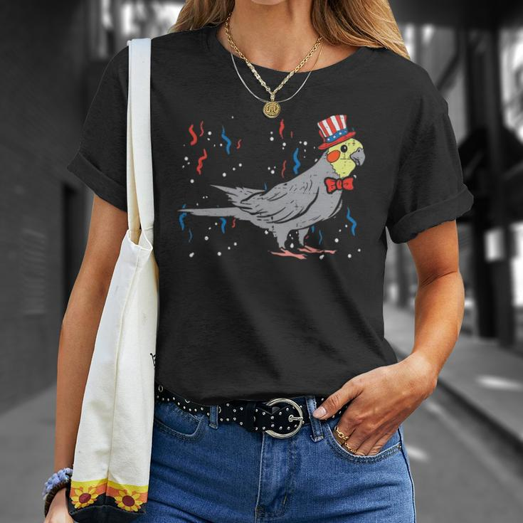 Cockatiel Bird American Flag Usa 4Th Of July Fourth Animal Unisex T-Shirt Gifts for Her