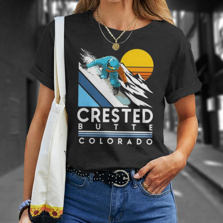 Crested Butte Colorado Retro Snowboard Unisex T-Shirt Gifts for Her