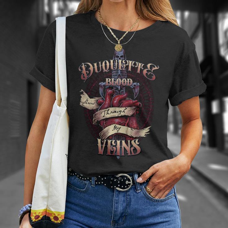 Duquette Blood Runs Through My Veins Name Unisex T-Shirt Gifts for Her