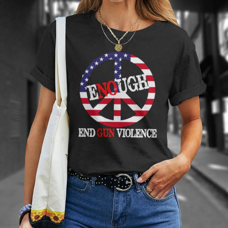 Enough Peace Sign Us Flag End Gun Violence Unisex T-Shirt Gifts for Her