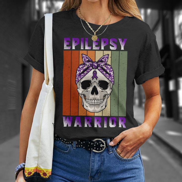 Epilepsy Warrior Skull Women Vintage Purple Ribbon Epilepsy Epilepsy Awareness Unisex T-Shirt Gifts for Her