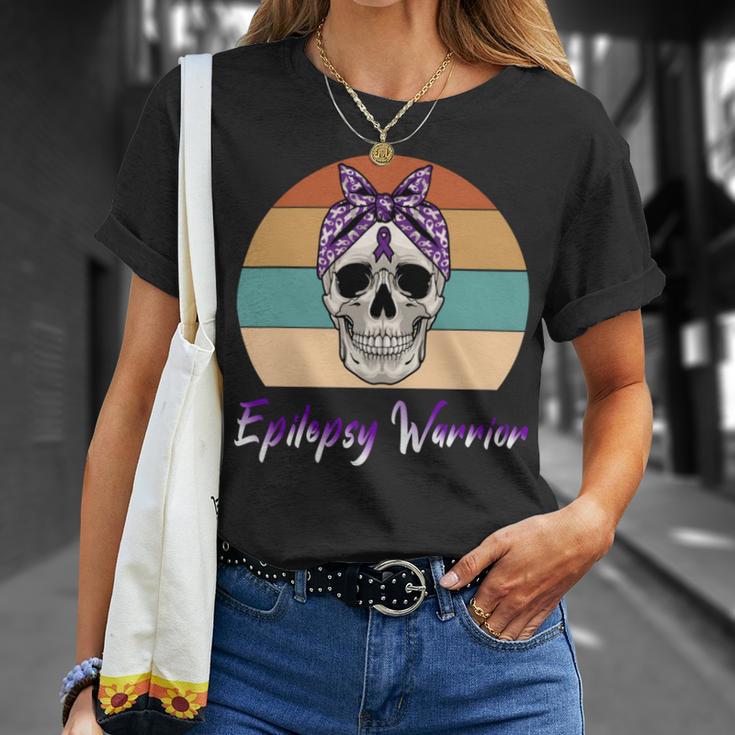 Epilepsy Warrior Skull Women Vintage Purple Ribbon Epilepsy Epilepsy Awareness V2 Unisex T-Shirt Gifts for Her