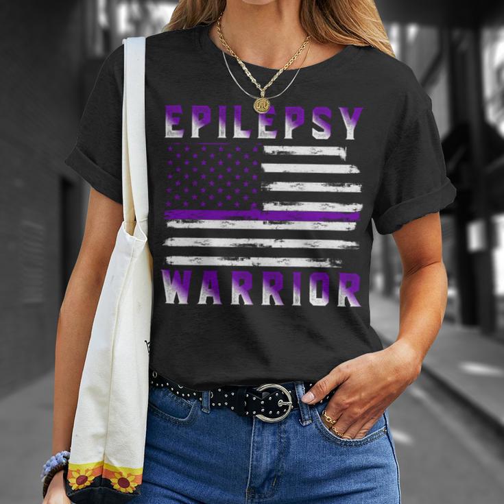 Epilepsy Warrior Usa Flag United States Flag Epilepsy Epilepsy Awareness Unisex T-Shirt Gifts for Her