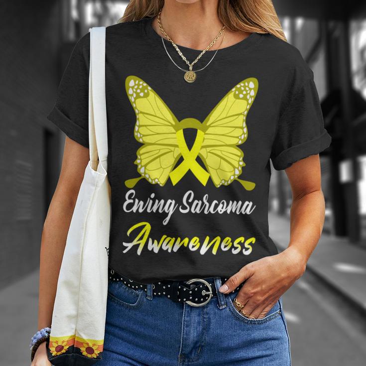 Ewings Sarcoma Awareness Butterfly Yellow Ribbon Ewings Sarcoma Ewings Sarcoma Awareness Unisex T-Shirt Gifts for Her