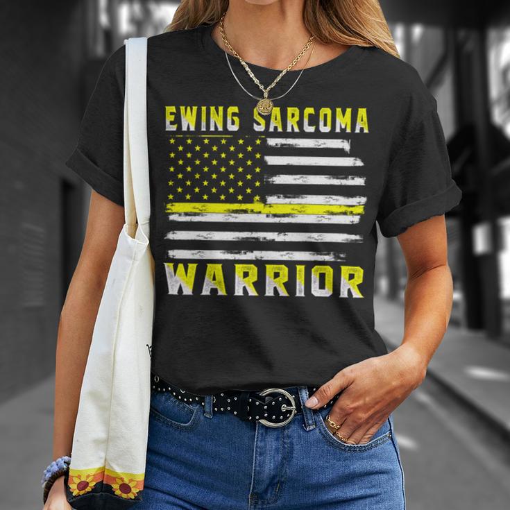 Ewings Sarcoma Warrior Usa Flag United States Flag Yellow Ribbon Ewings Sarcoma Ewings Sarcoma Awareness Unisex T-Shirt Gifts for Her