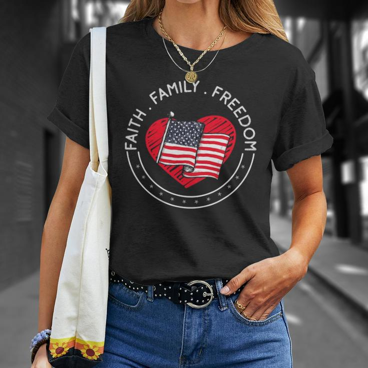 Faith Family Freedom American Patriotism Christian Faith Unisex T-Shirt Gifts for Her
