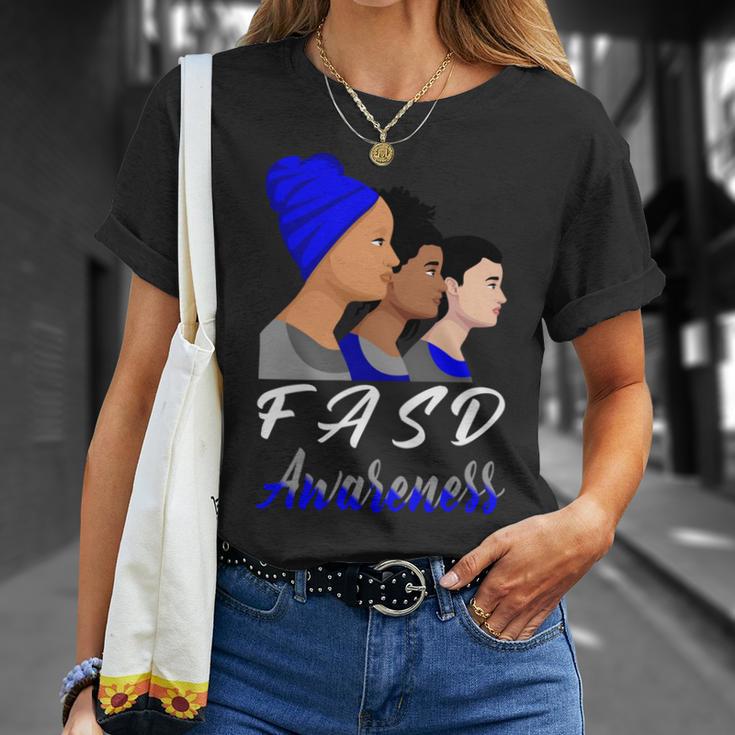 Fasd Awareness Blue And Grey Women Fetal Alcohol Spectrum Disorder Fetal Alcohol Spectrum Disorder Awareness Unisex T-Shirt Gifts for Her