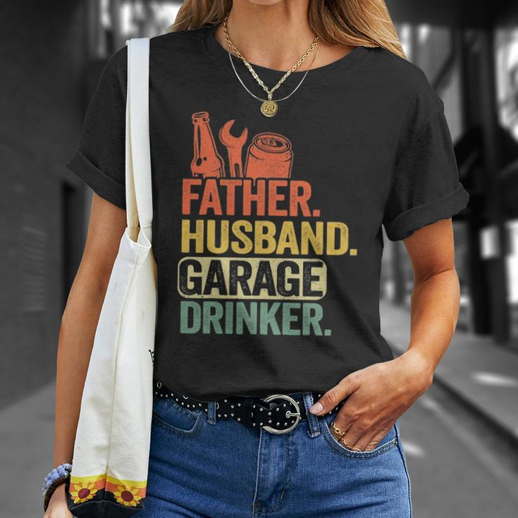 Father Husband Garage Drinker Vintage Mechanic Dad Handyman Unisex T-Shirt Gifts for Her