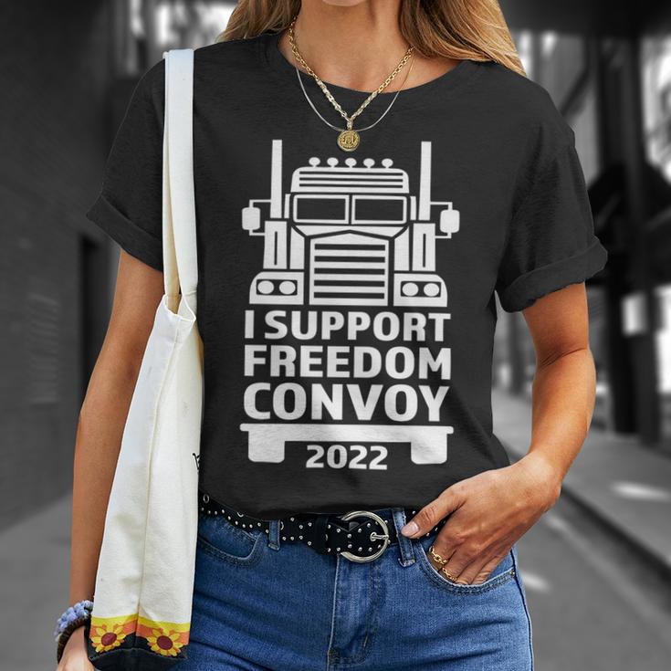 Freedom Convoy 2022 In Support Of Truckers Mandate Freedom Unisex T-Shirt Gifts for Her