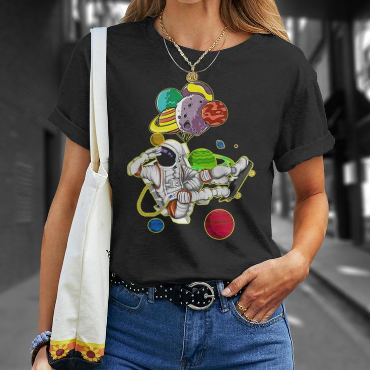 Funny Astronaut Space Travel Planets Skateboarding Science Unisex T-Shirt Gifts for Her