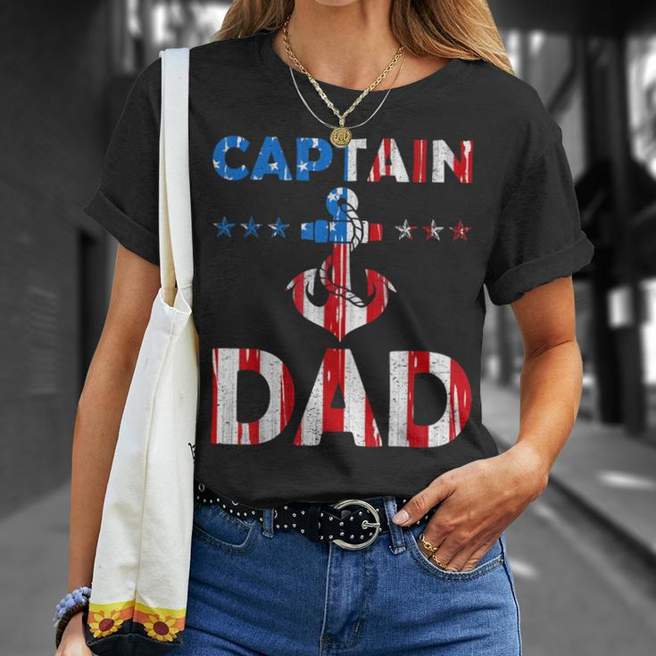 Funny Captain Dad Boat Owner American Flag 4Th Of July Unisex T-Shirt Gifts for Her