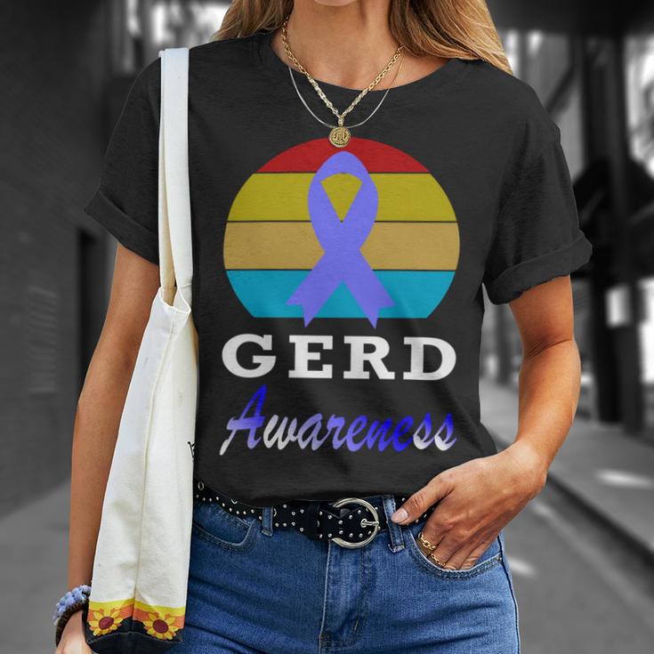 Gerd Awareness Vintage Periwinkle Blue Ribbon Gastroesophageal Reflux Disease Gerd Awareness Unisex T-Shirt Gifts for Her