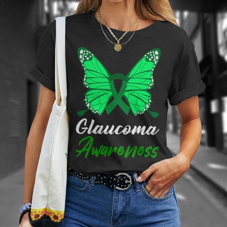 Glaucoma Awareness Butterfly Green Ribbon Glaucoma Glaucoma Awareness Unisex T-Shirt Gifts for Her