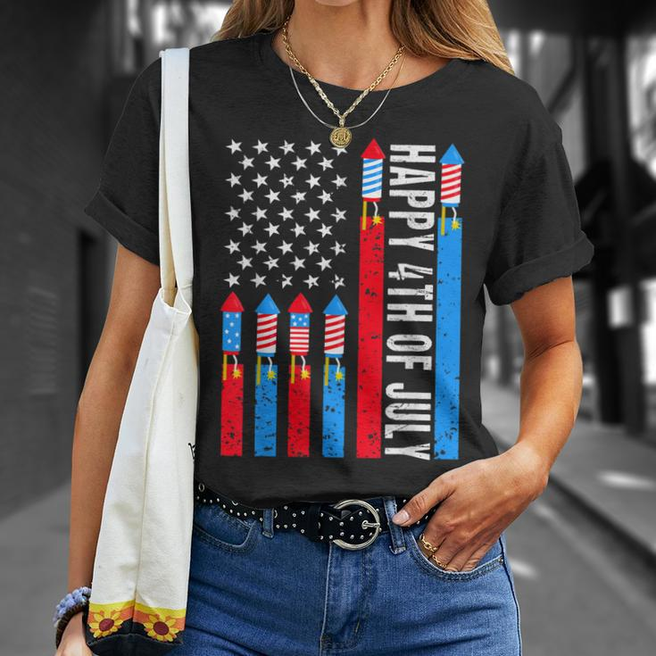 Happy 4Th Of July American Flag Fireworks Patriotic Outfits Unisex T-Shirt Gifts for Her