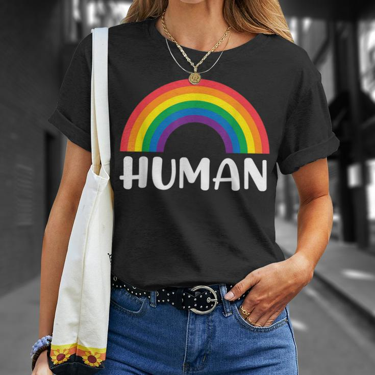 Human Rainbow Lgbt Pride Homo Lesbian Pride Unisex T-Shirt Gifts for Her