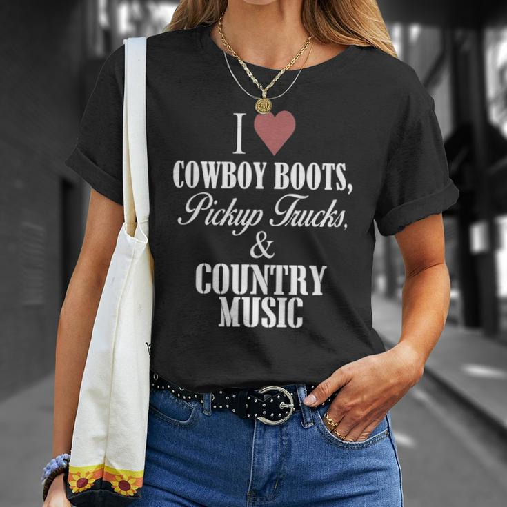 I Heart Cowboy Boots Pickup Trucks And Country Music Unisex T-Shirt Gifts for Her