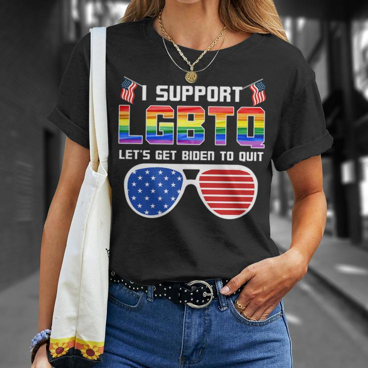 I Support Lgbtq Lets Get Biden To Quit Funny Political Unisex T-Shirt Gifts for Her