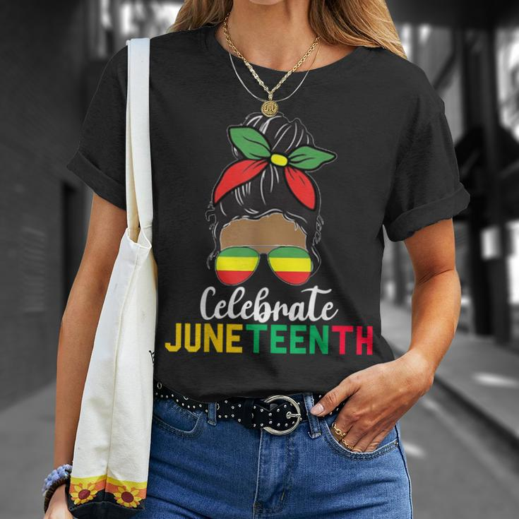 Juneteenth Outfit Women Messy Bun Eye Glasses Unisex T-Shirt Gifts for Her