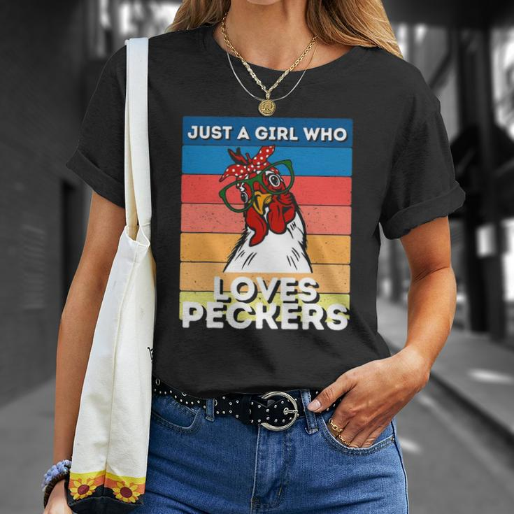 Just A Girl That Loves Peckers Funny Chicken Woman Tee Unisex T-Shirt Gifts for Her