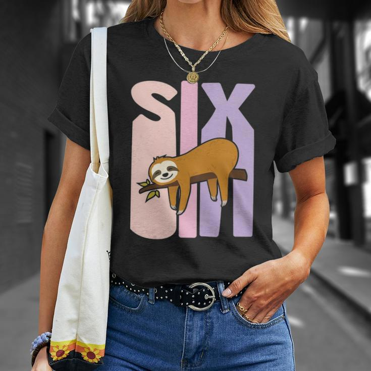 Kids 6 Years Old Cute Sloth Birthday Girl 6Th B-Day Unisex T-Shirt Gifts for Her